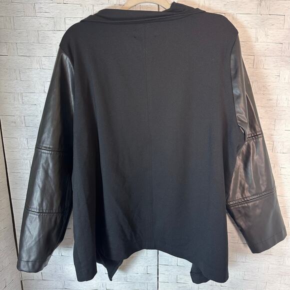 Rafaella open waterfall front cardigan jacket black foe leather sleeves plus siz - Picture 2 of 10